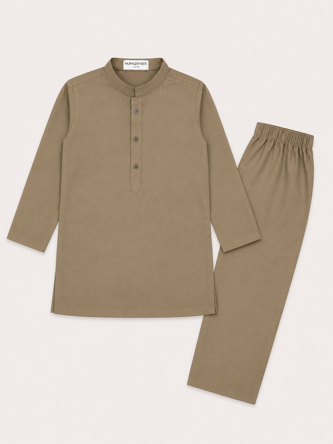 Sand Beige Blended Kurta Trouser - Kids