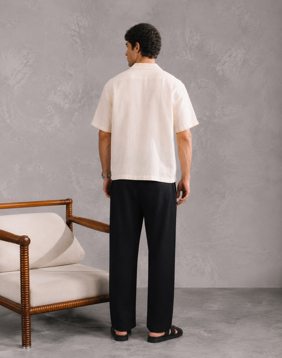 Off white Linen Blended Boxy Shirt - Men