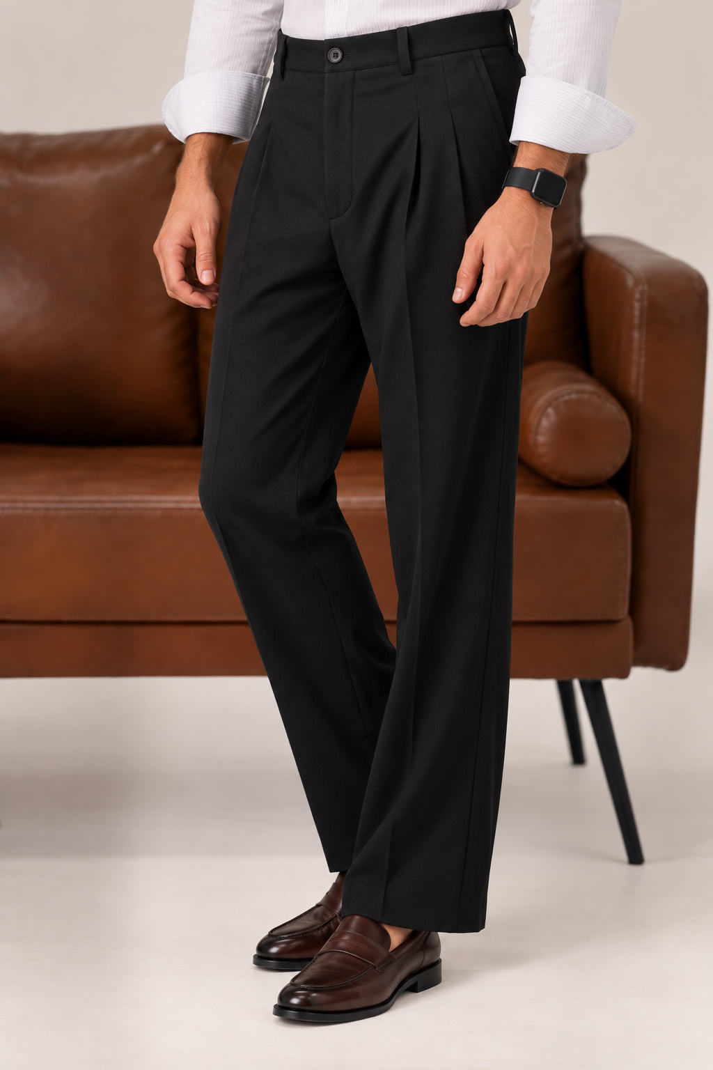 Black Elasticated Double-Pleat Relaxed Dress Pants