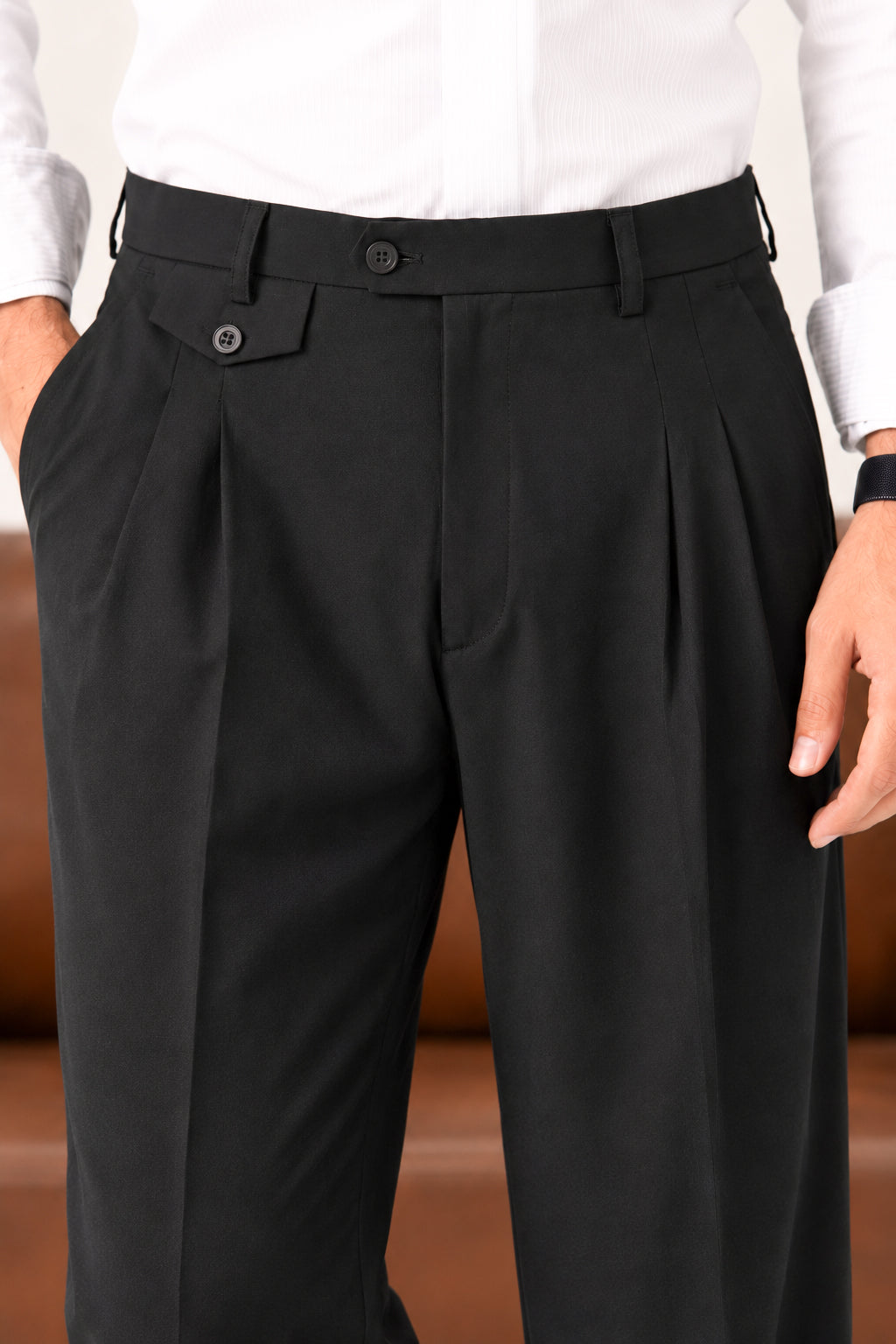 Black Coin-Pocket Relaxed Dress Pants