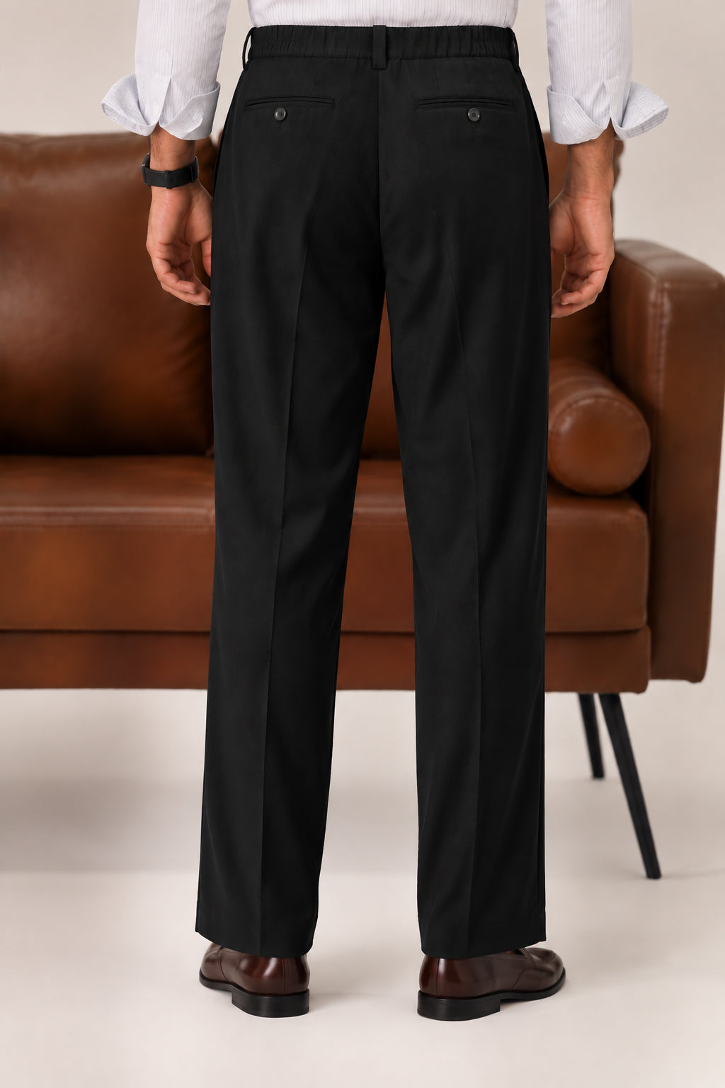Black Elasticated Double-Pleat Relaxed Dress Pants