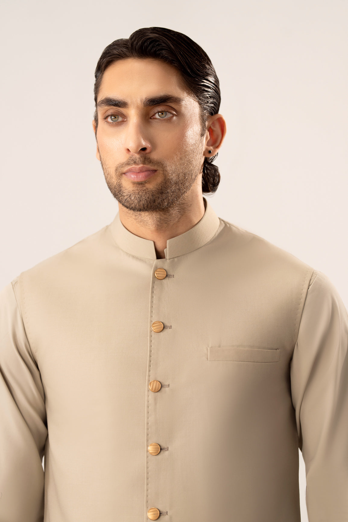 Light Beige Kurta Shalwar with Pick-Stitch Matching Waistcoat - Men - Men