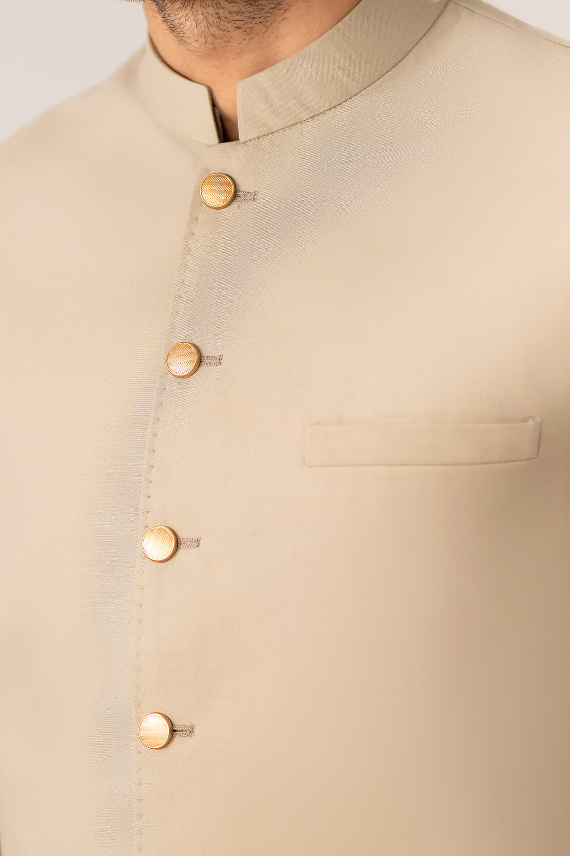 Light Beige Kurta Shalwar with Pick-Stitch Matching Waistcoat - Men - Men