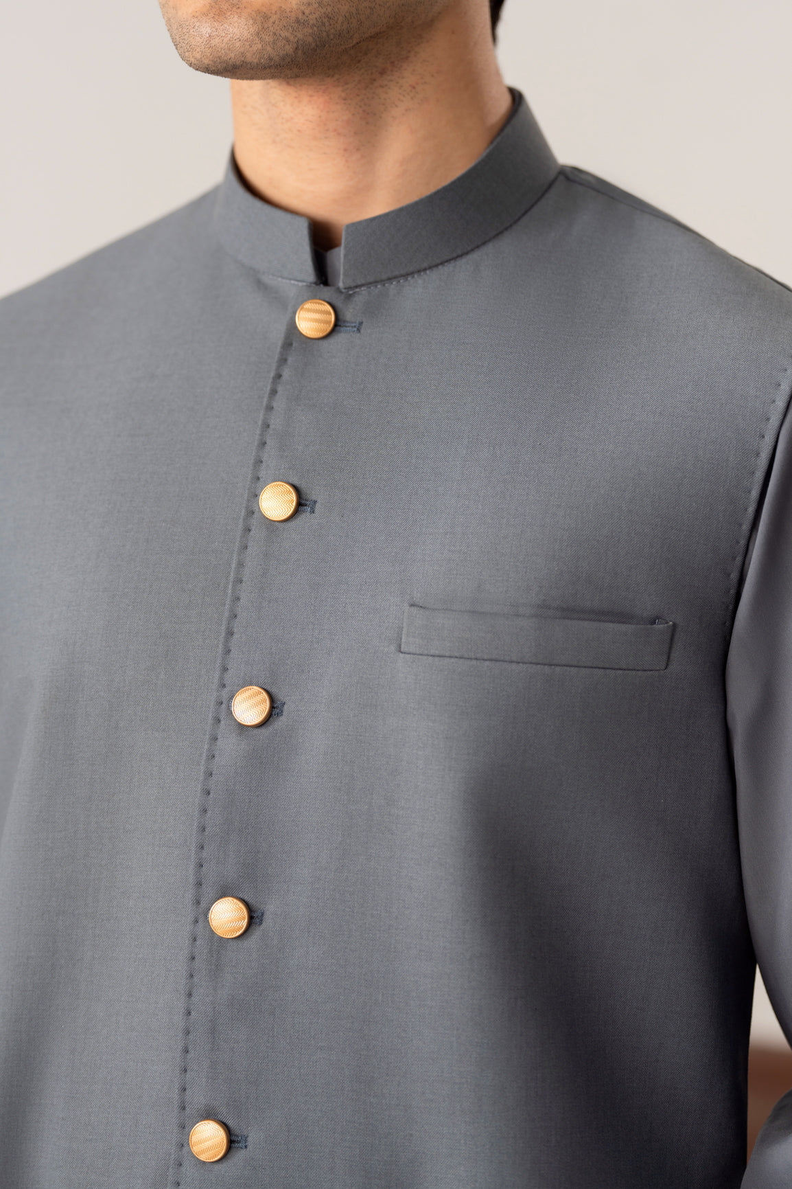 Bluish Grey Kurta Shalwar with Pick-Stitch Matching Waistcoat - Men - Men