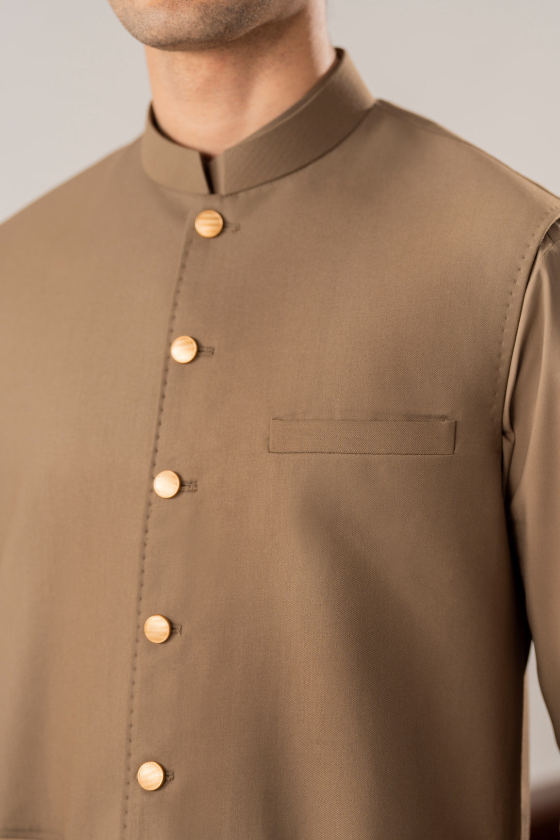 Stone Brown Kurta Shalwar with Pick-Stitch Matching Waistcoat - Men - Men