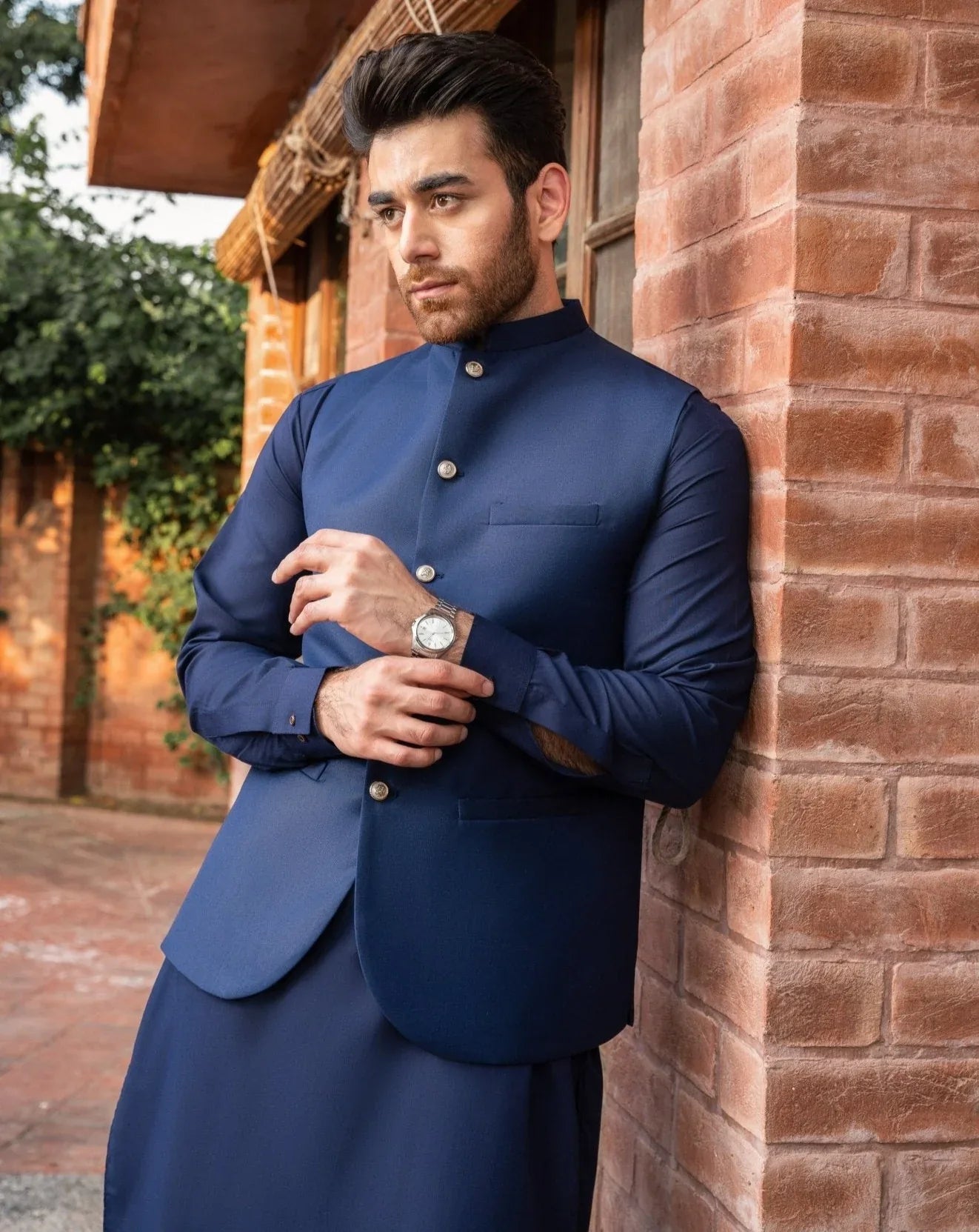 Navy Blue Shalwar Kameez and Waistcoat - 3PC - Men