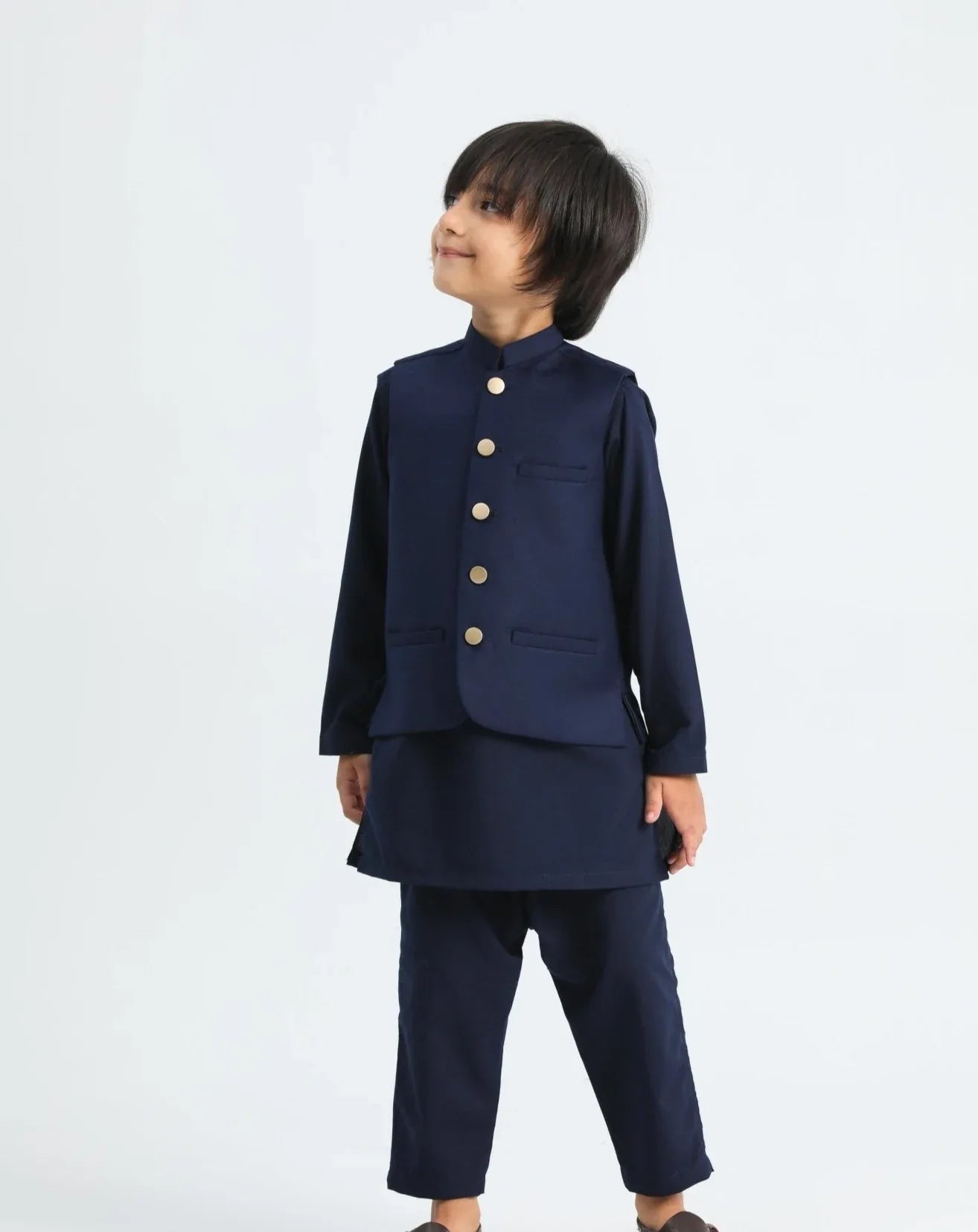 Navy Blue Shalwar Kameez and Waistcoat - 3PC Set - Kids