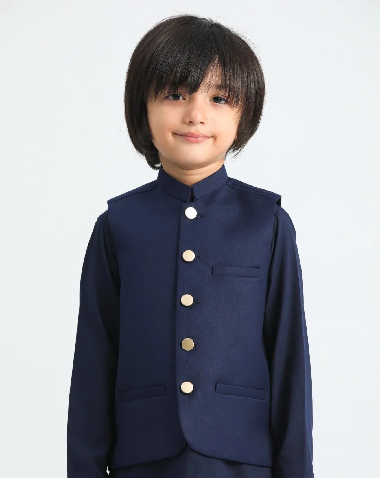 Navy Blue Shalwar Kameez and Waistcoat - 3PC Set - Kids