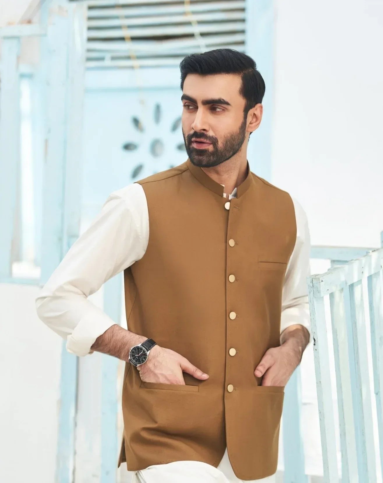 Camel brown waistcoat for men
