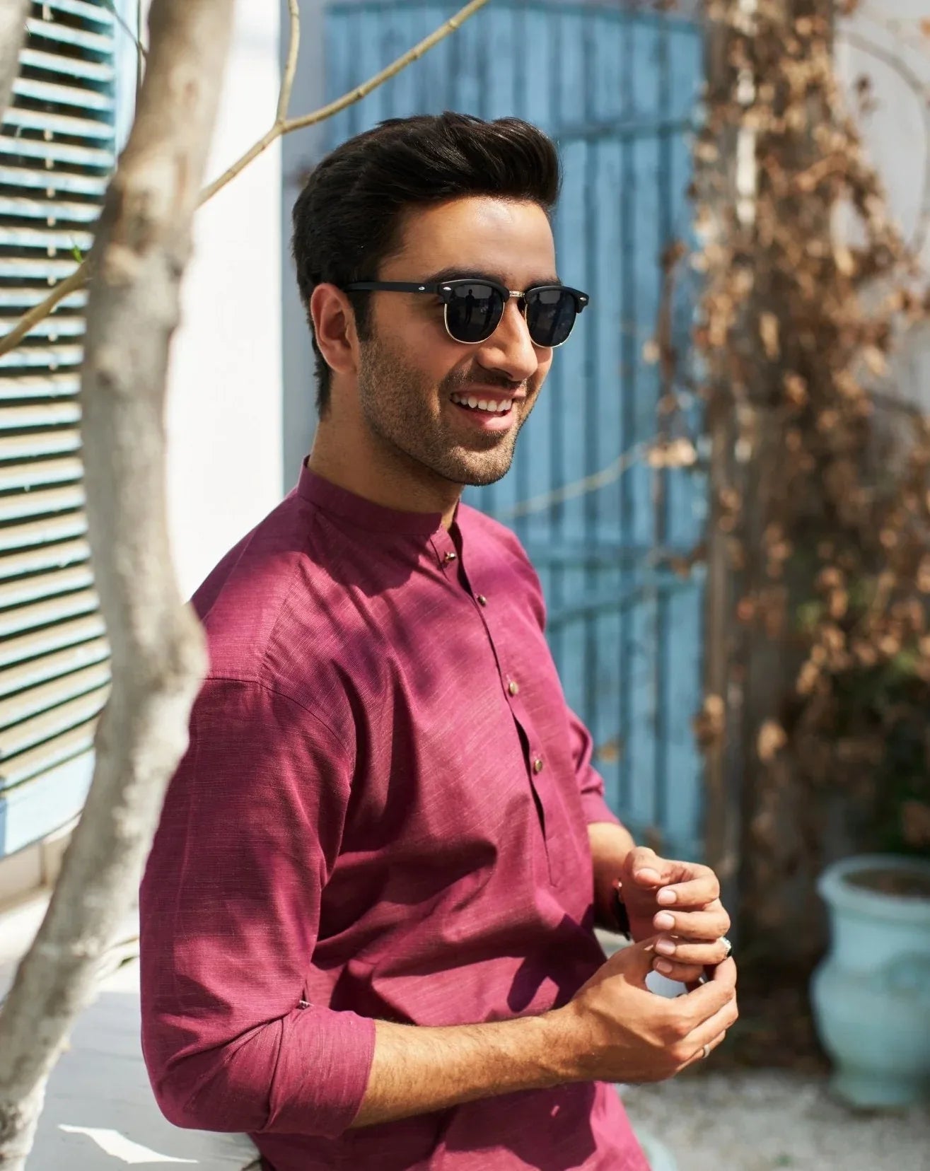 Textured Wine Cotton Kurta - MuraqshMuraqsh