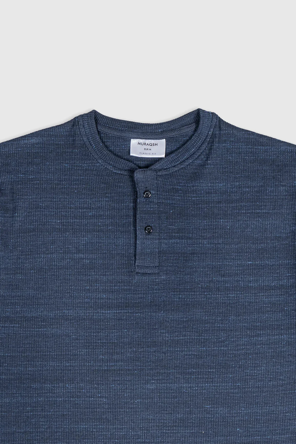 Spotted Navy Waffle Oversized Henley - Men - Muraqsh -- Men Western