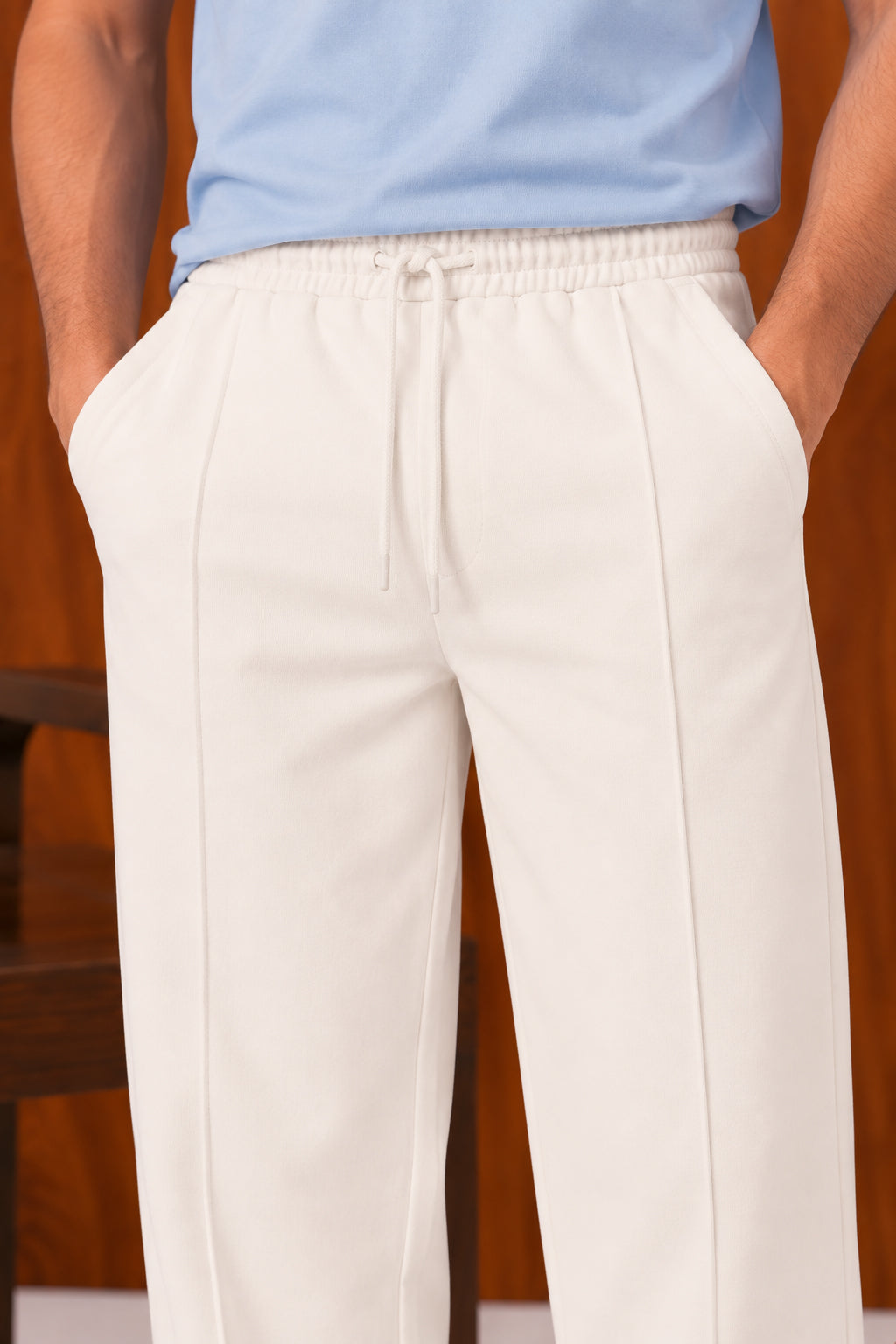 White Straight Leg Trousers - Men