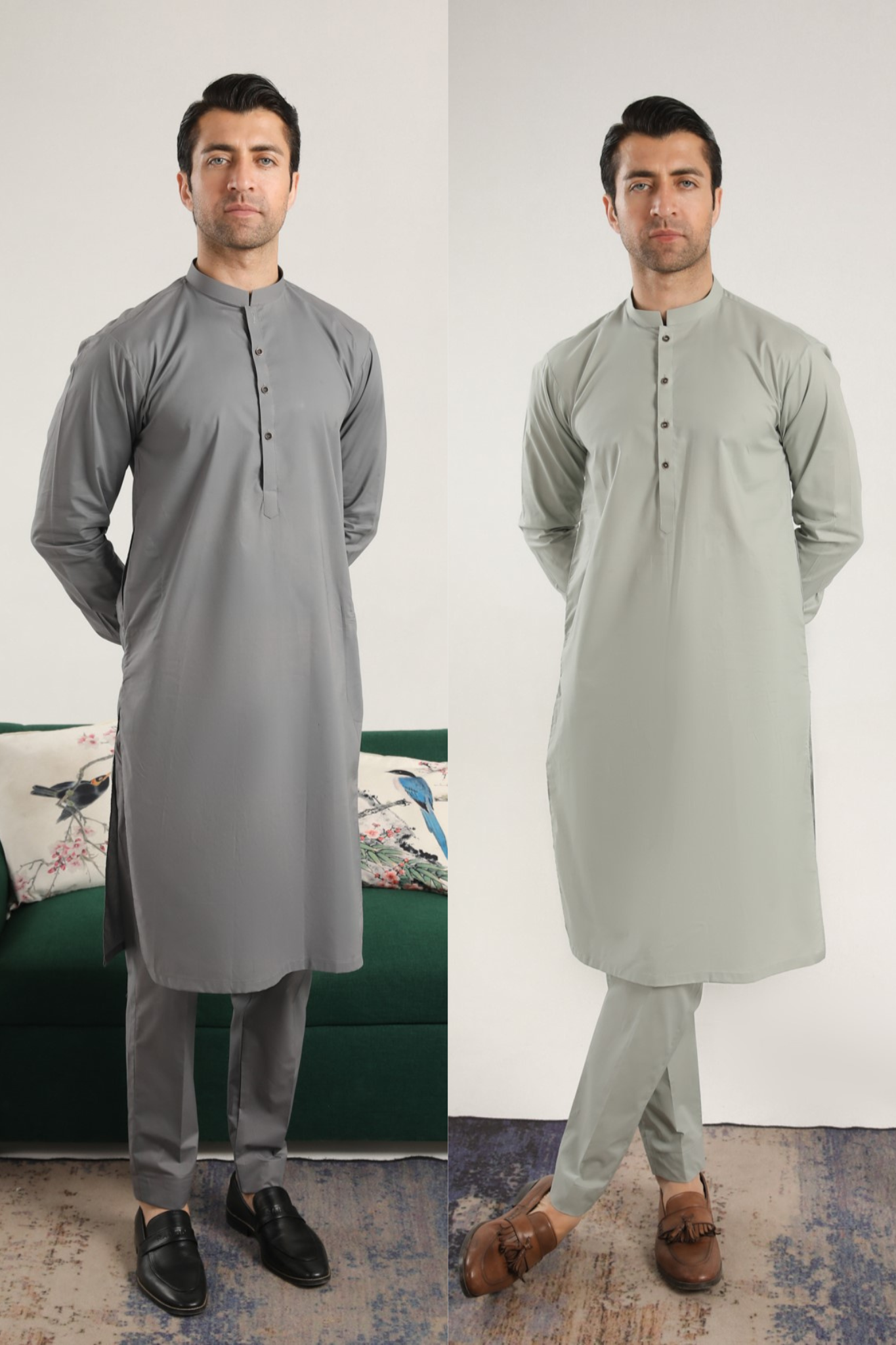 Pack of 2 Soft Cotton Kurta Trouser - Light Grey & Light Mint