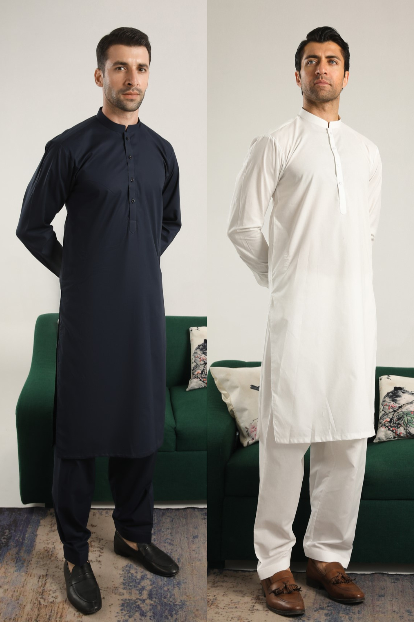 Pack of 2 Soft Cotton Kurta Shalwar - Dark Navy Blue & Off White