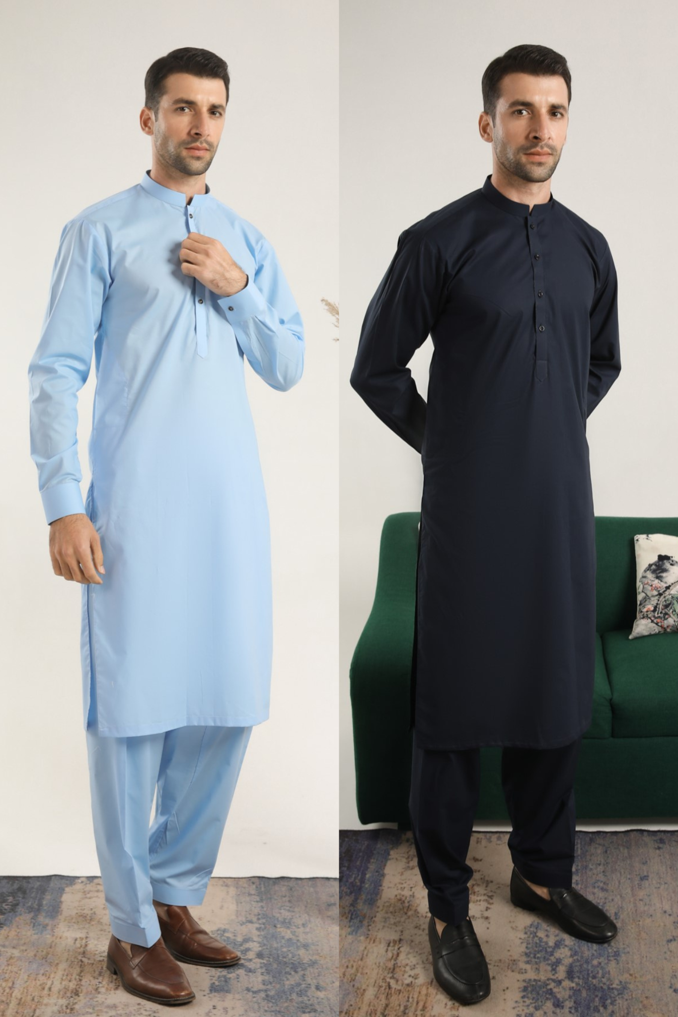 Pack of 2 Soft Cotton Kurta Shalwar - Sky Blue & Dark Navy Blue