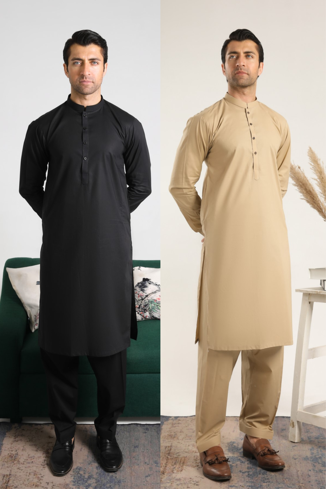 Pack of 2 Soft Cotton Kurta Shalwar - Black and Ivory Skin