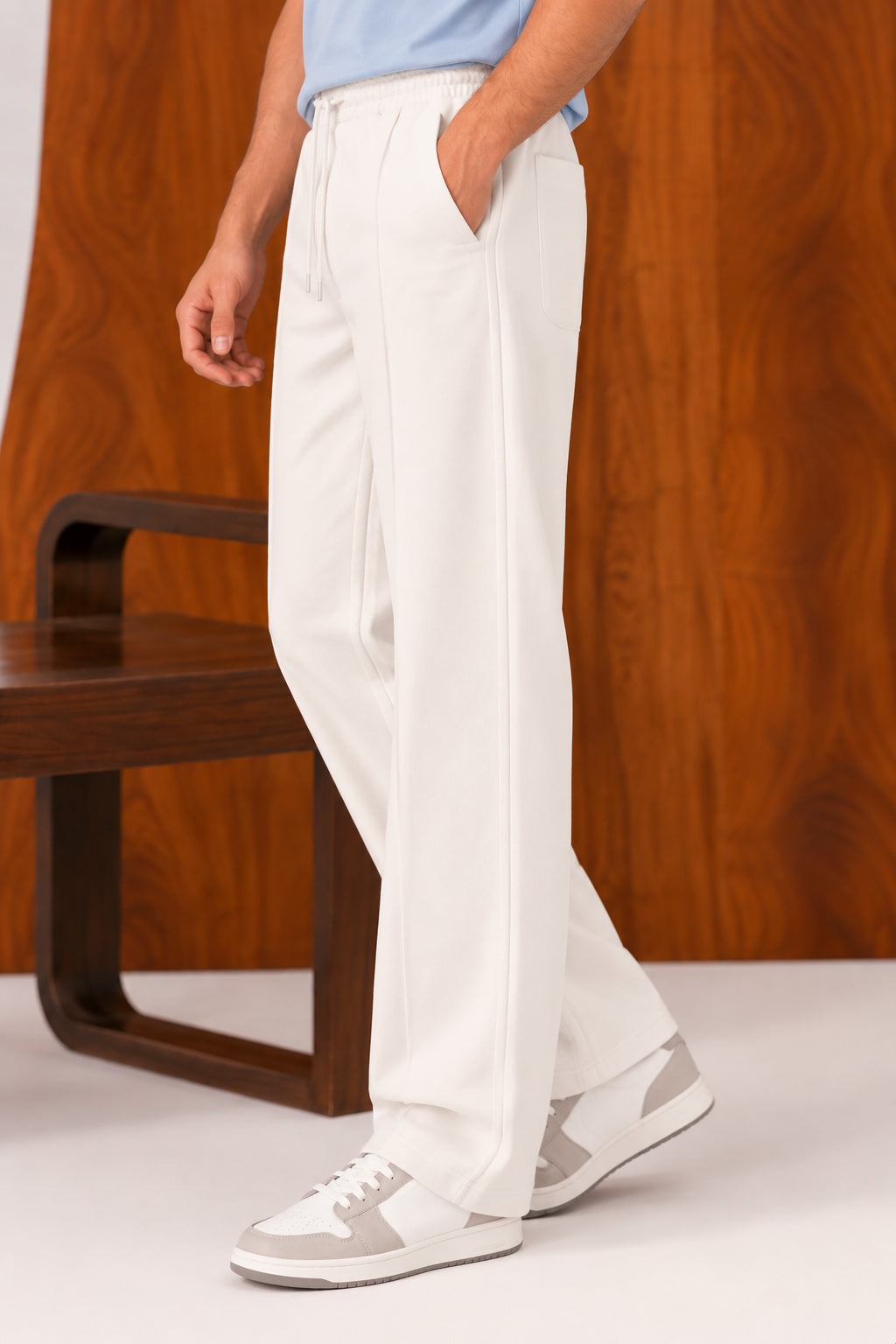 White Straight Leg Trousers - Men