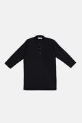 Black Cotton Kurta with White Trouser - Kids