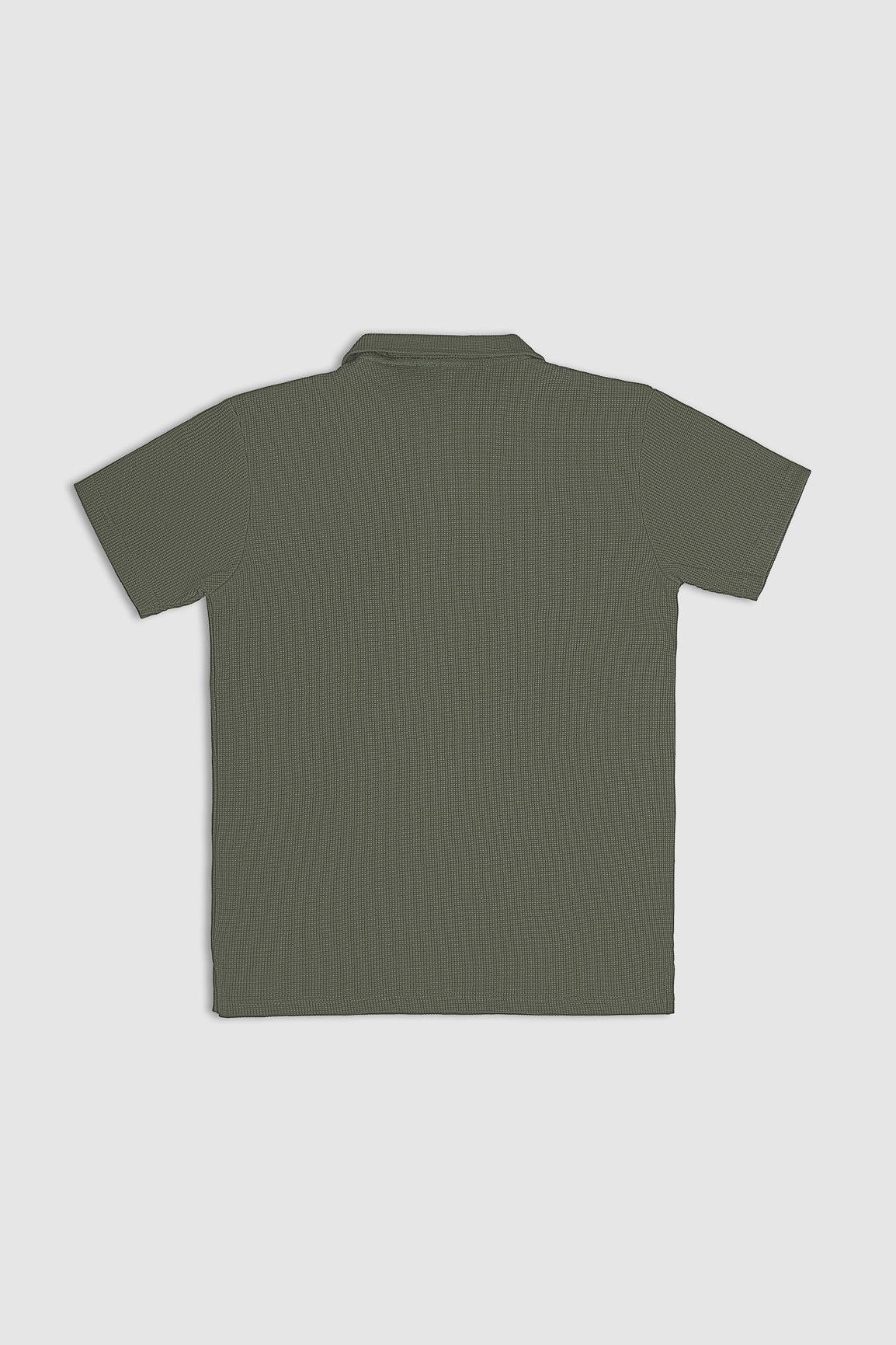 Olive Green Waffle Revere Polo - Men - Muraqsh -- Men Western