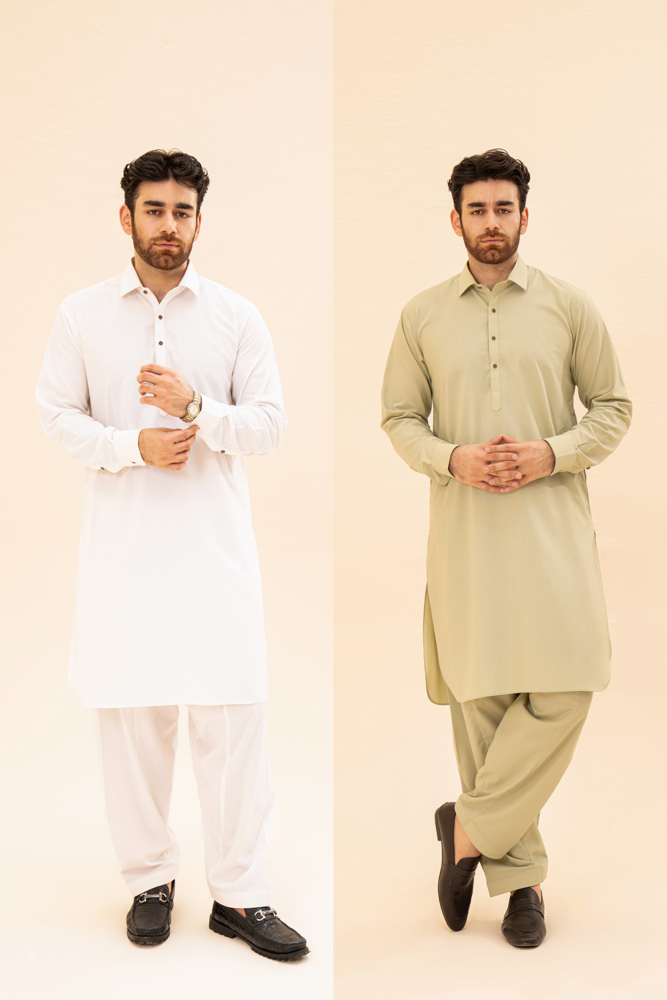 Pack of 2 French Collar Kameez Shalwar - Off White & Mint Green