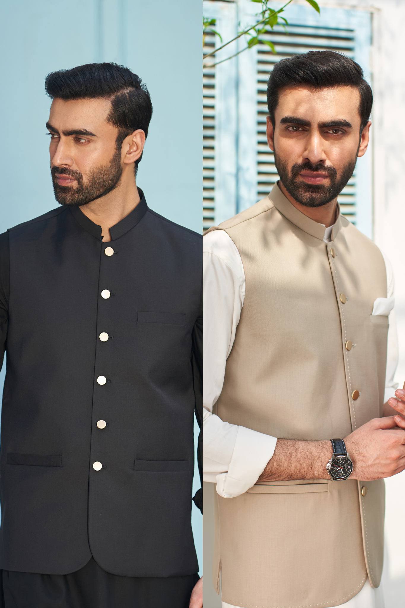 Pack of 2 Suiting Waistcoats - Beige & Opal Black