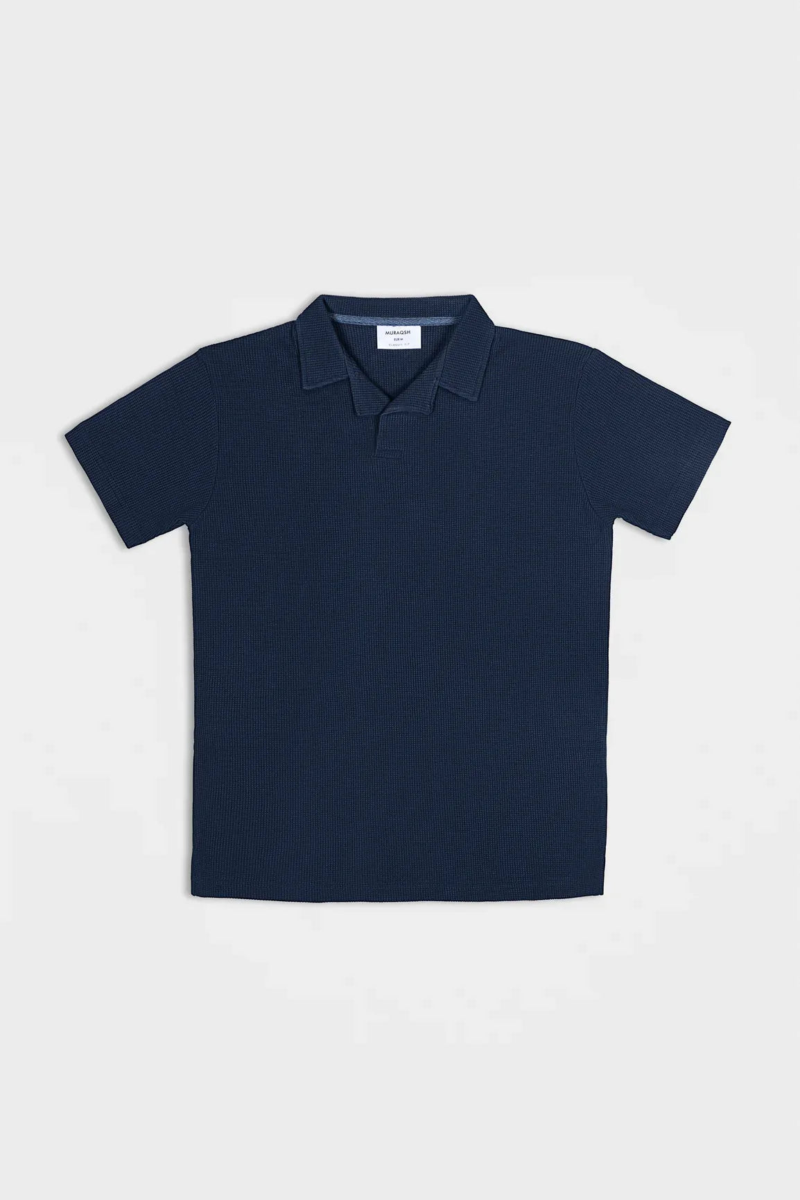 Navy Blue Waffle Revere Polo - Men - Muraqsh -- Men Western