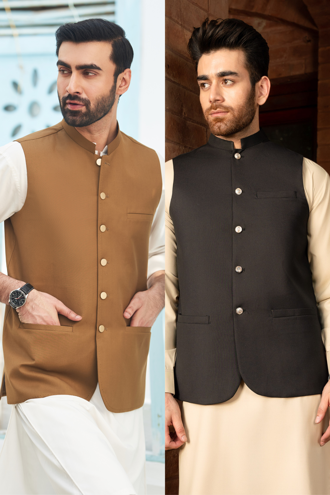 Pack of 2 Suiting Waistcoats - Camel & Opal Black