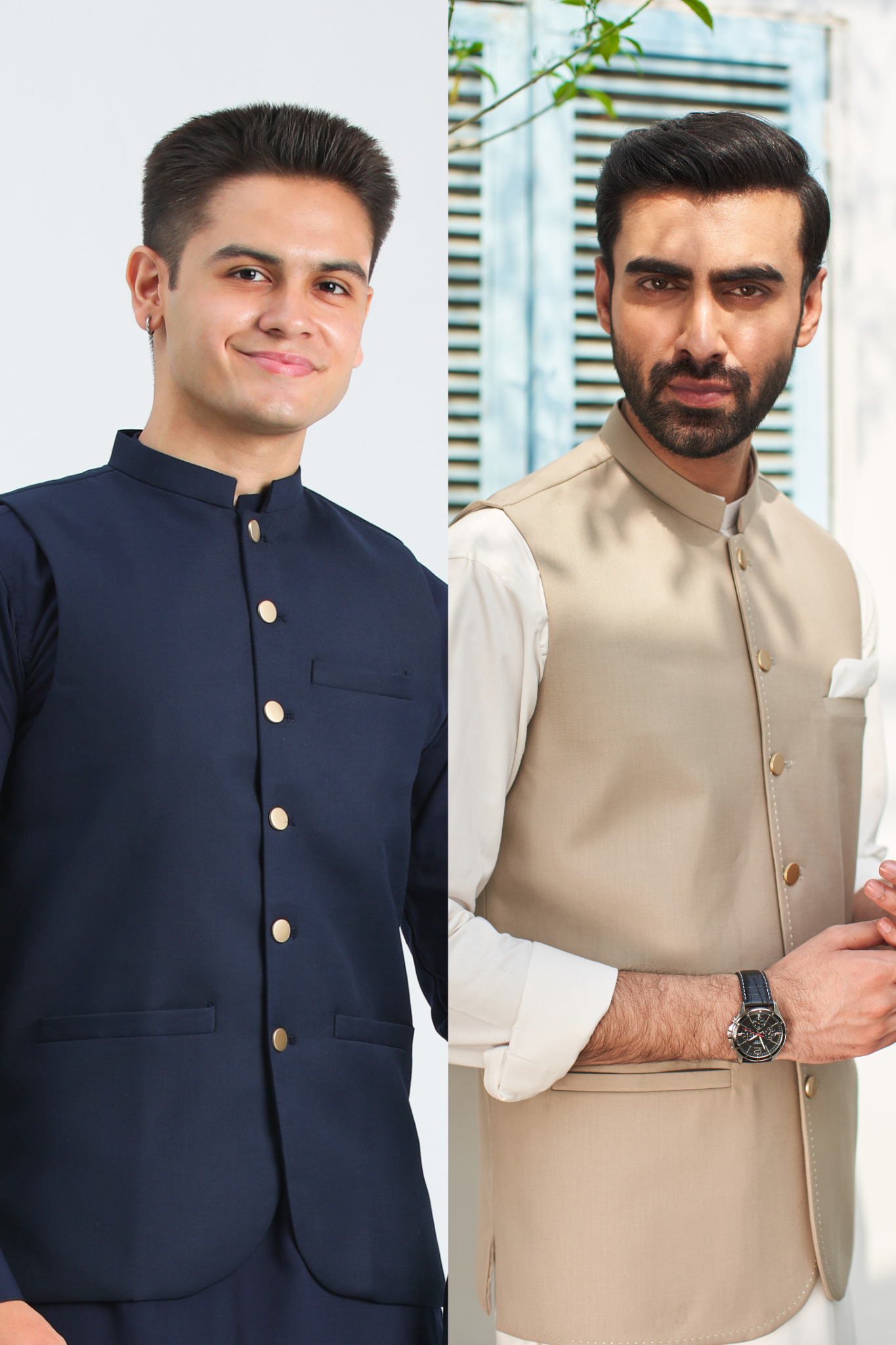 Pack of 2 Suiting Waistcoats - Beige & Navy Blue