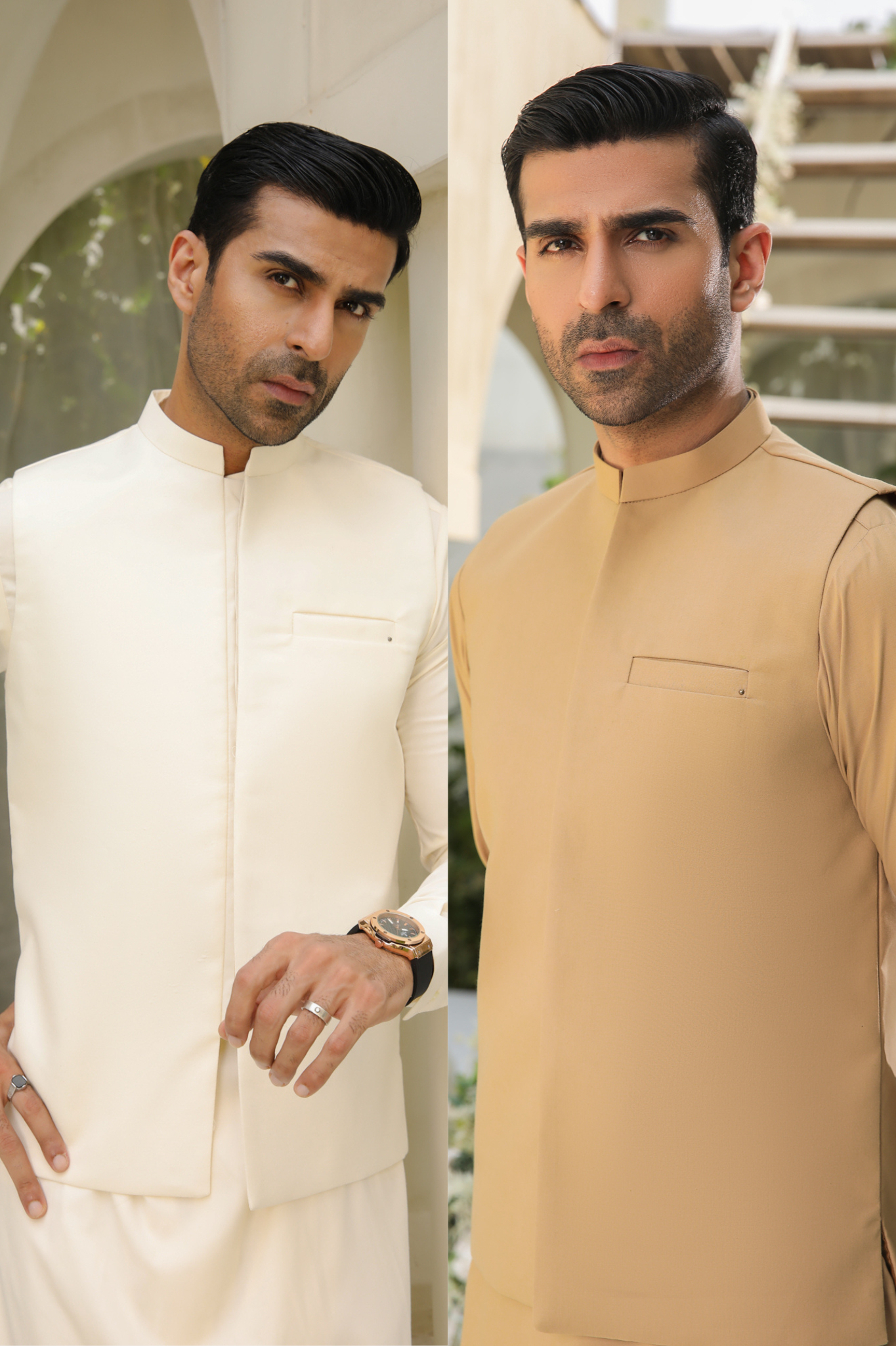 Pack of 2 Blended Waistcoats - Bosky White & Camel