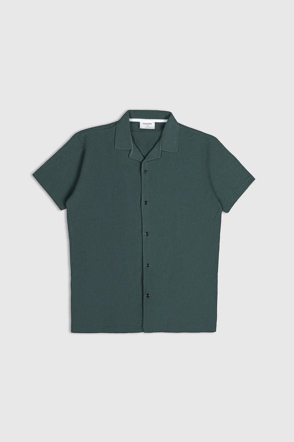 Dark Green Waffle Textured Revere Button Down - Muraqsh -- Men Western