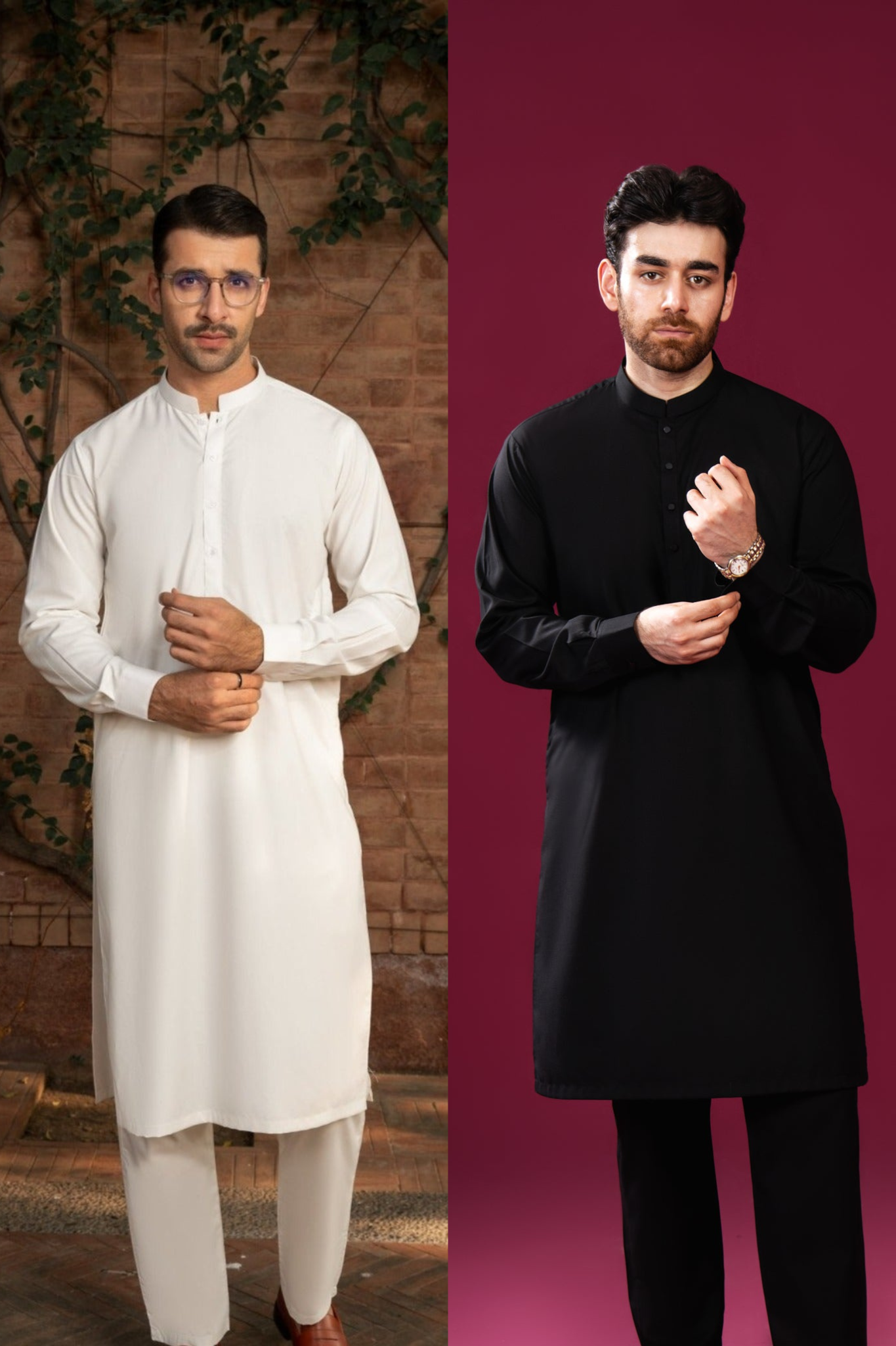 Pack of 2 Kurta Trouser/Shalwar - Black and Off White