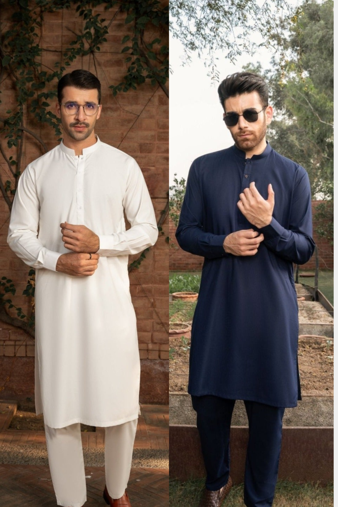 Pack of 2 Kurta Trouser/Shalwar - Navy Blue and Off White