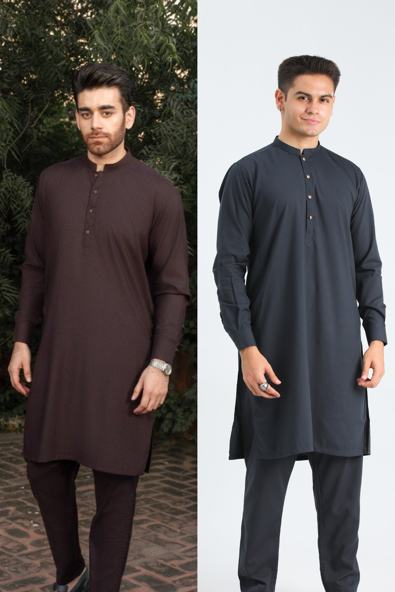 Pack of 2 Kurta Trouser/Shalwar - Dark Brown & Charcoal Grey