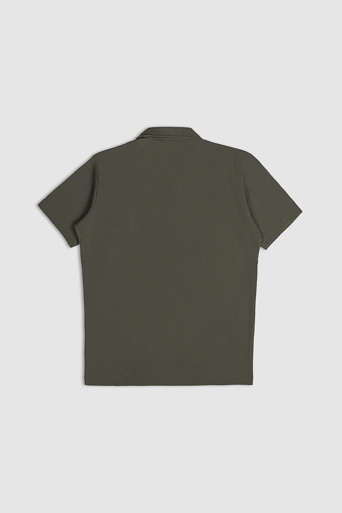 Olive Waffle Textured Revere Button Down - Muraqsh -- Men Western