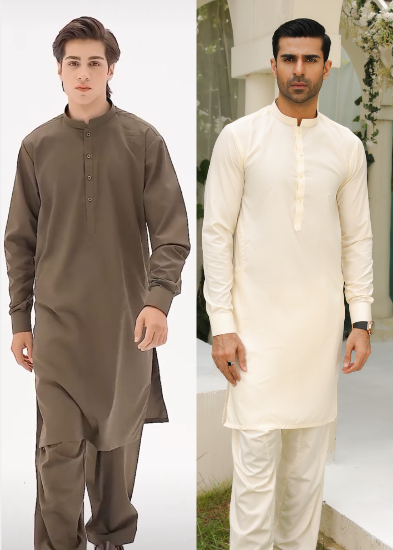 Pack of 2 Kurta Trouser/Shalwar - Olive Green & Bosky White