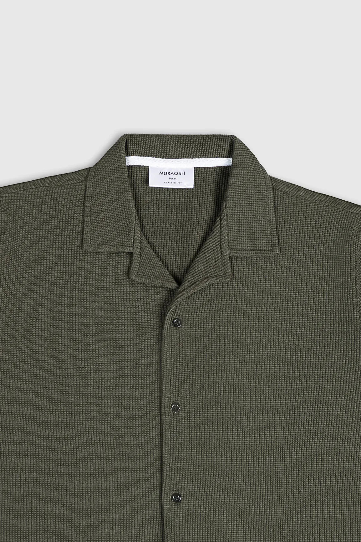 Olive Waffle Textured Revere Button Down - Muraqsh -- Men Western