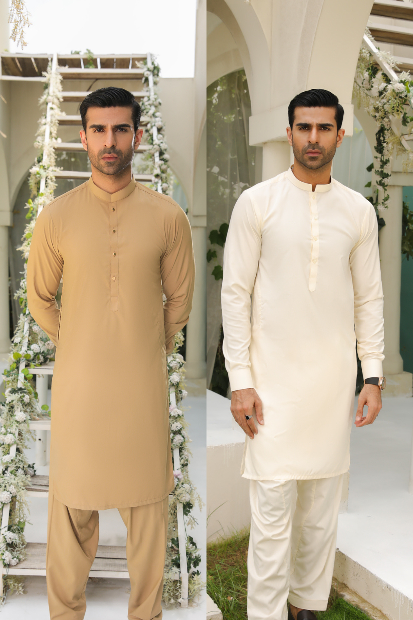 Pack of 2 Kurta Trouser/Shalwar - Camel & Bosky White