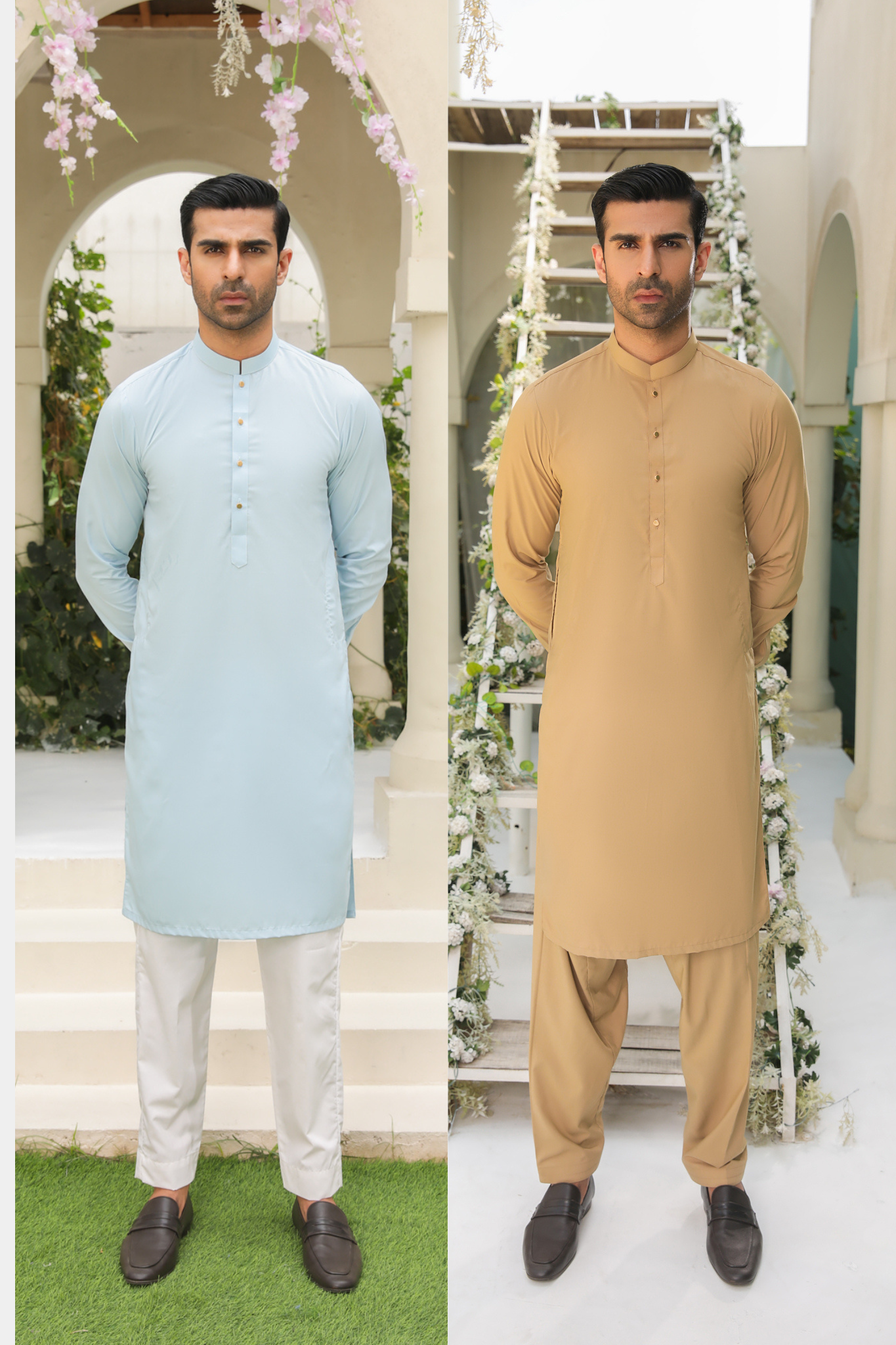 Pack of 2 Kurta Trouser - Camel & Sky Blue