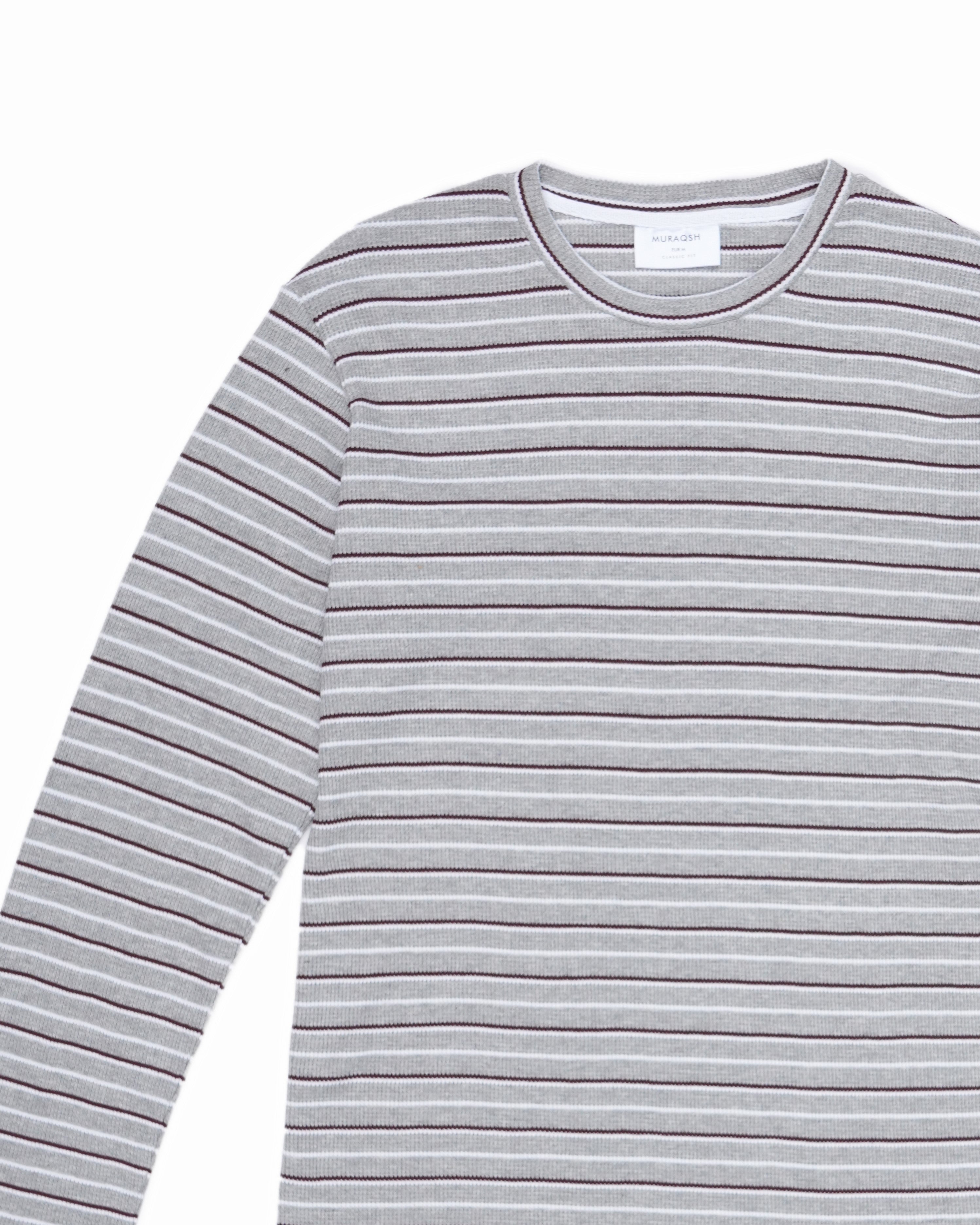 Waffle Grey Striped Sweat Shirt - Men