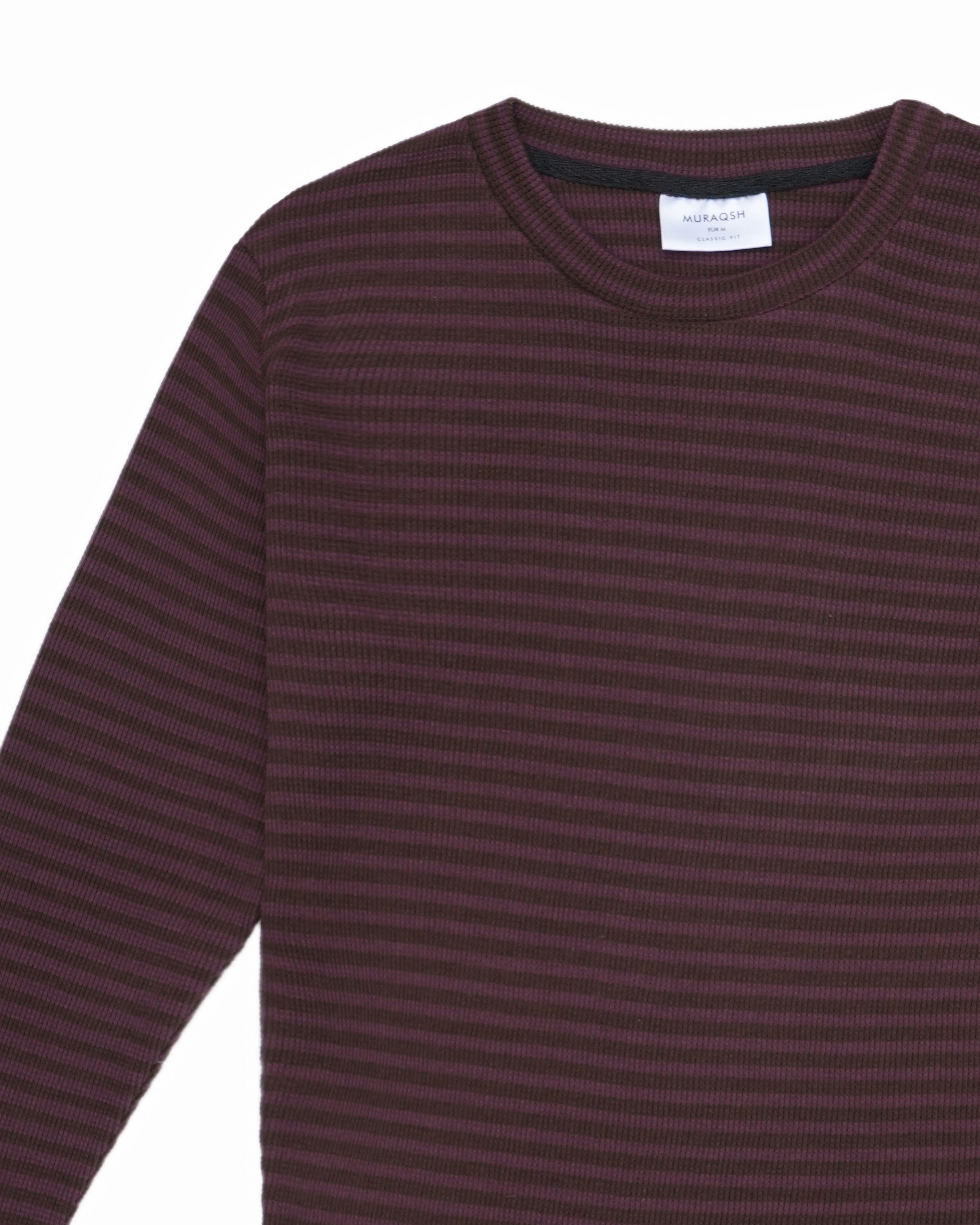 Waffle Burgundy Striped Sweat Shirt - Men