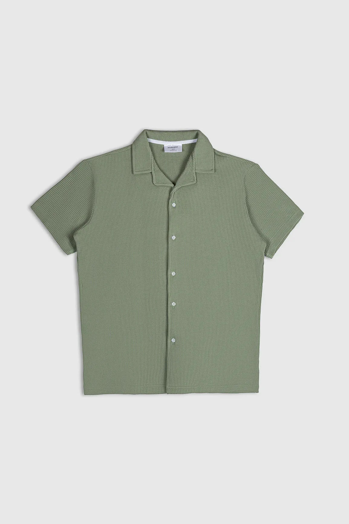 Mint Waffle Textured Revere Button Down - Muraqsh -- Men Western