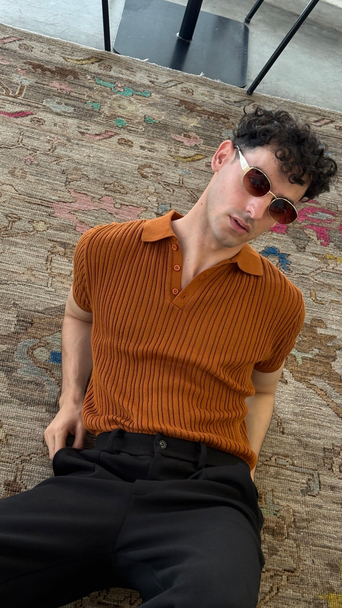 Caramel Heritage Boxy Rib Knit Polo