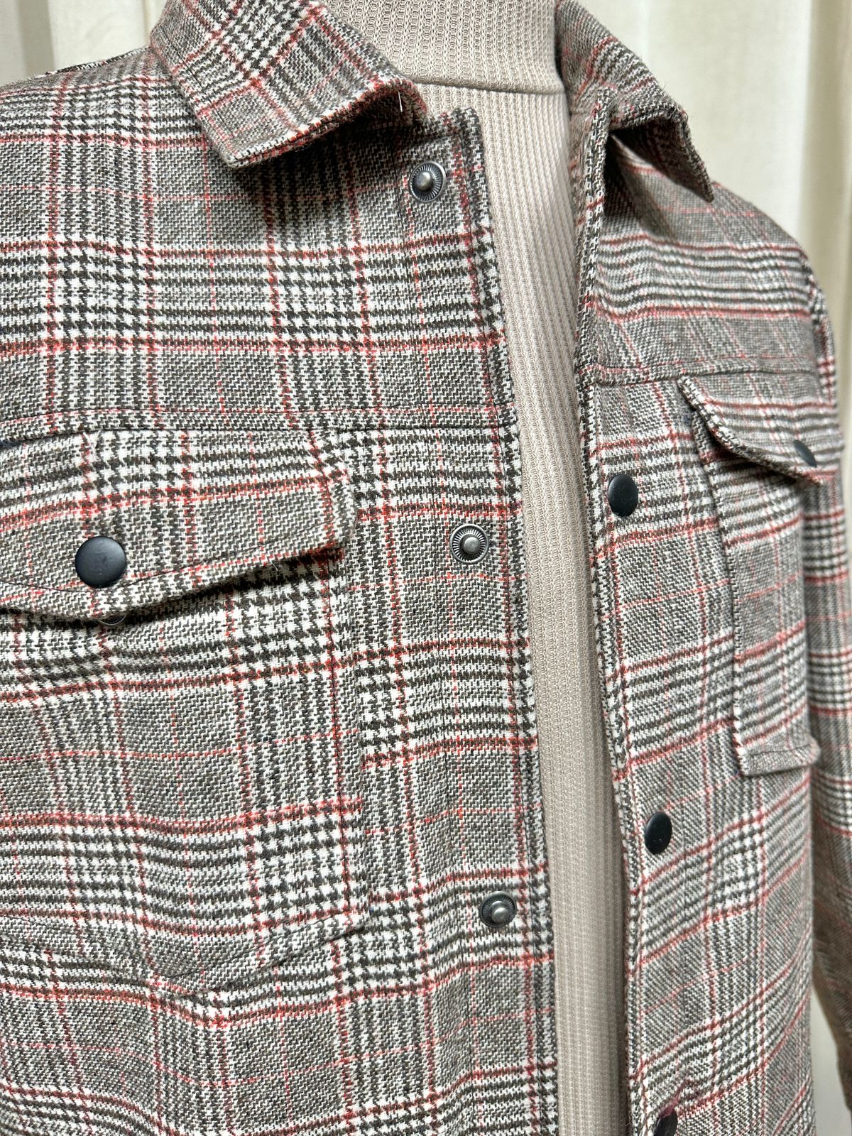 Beige Textured Check Wool Coat - Men