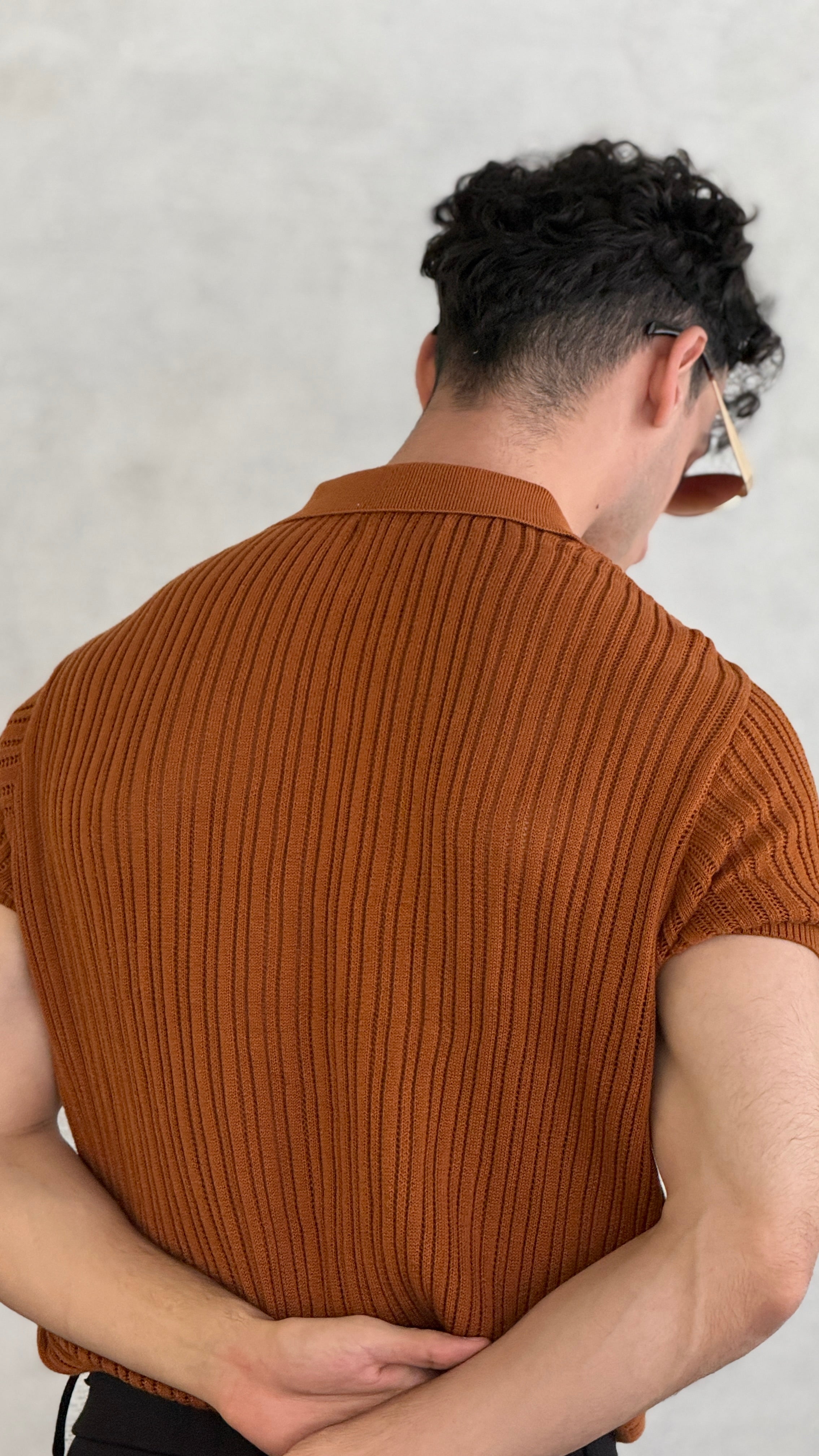 Caramel Heritage Boxy Rib Knit Polo