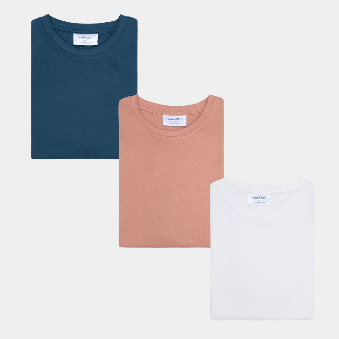 Pack of 3 Basic T-Shirts - Zinc, Peach & Off White