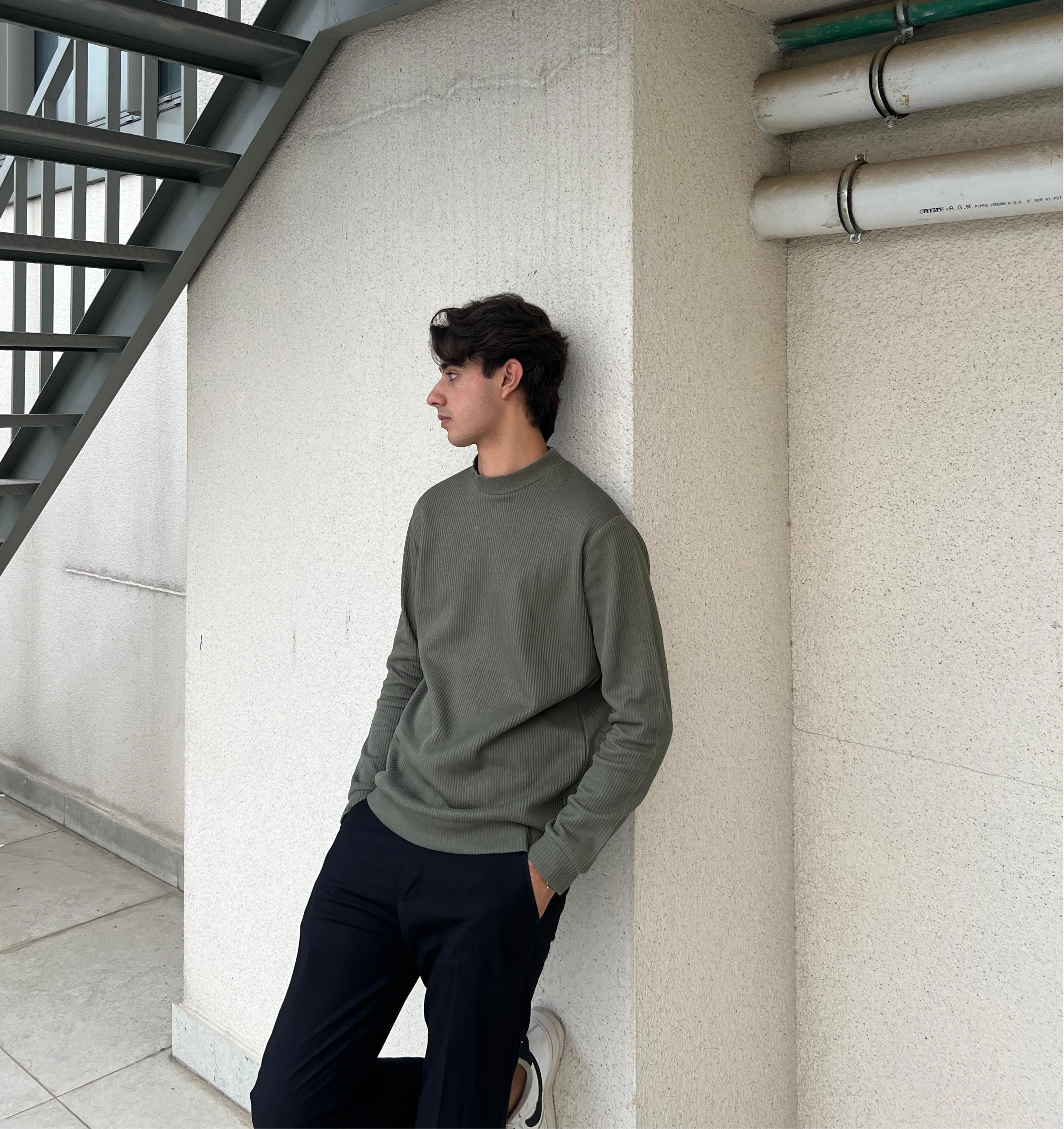 Olive Drop Needle Mock Neck - Men