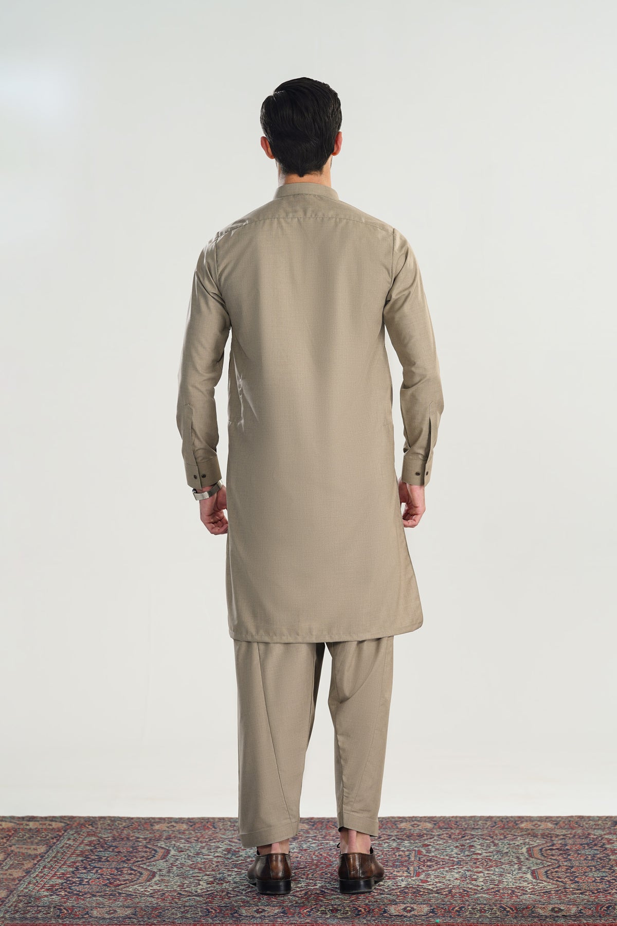 Sand Beige Blended Suiting Kameez Shalwar - Men - Men