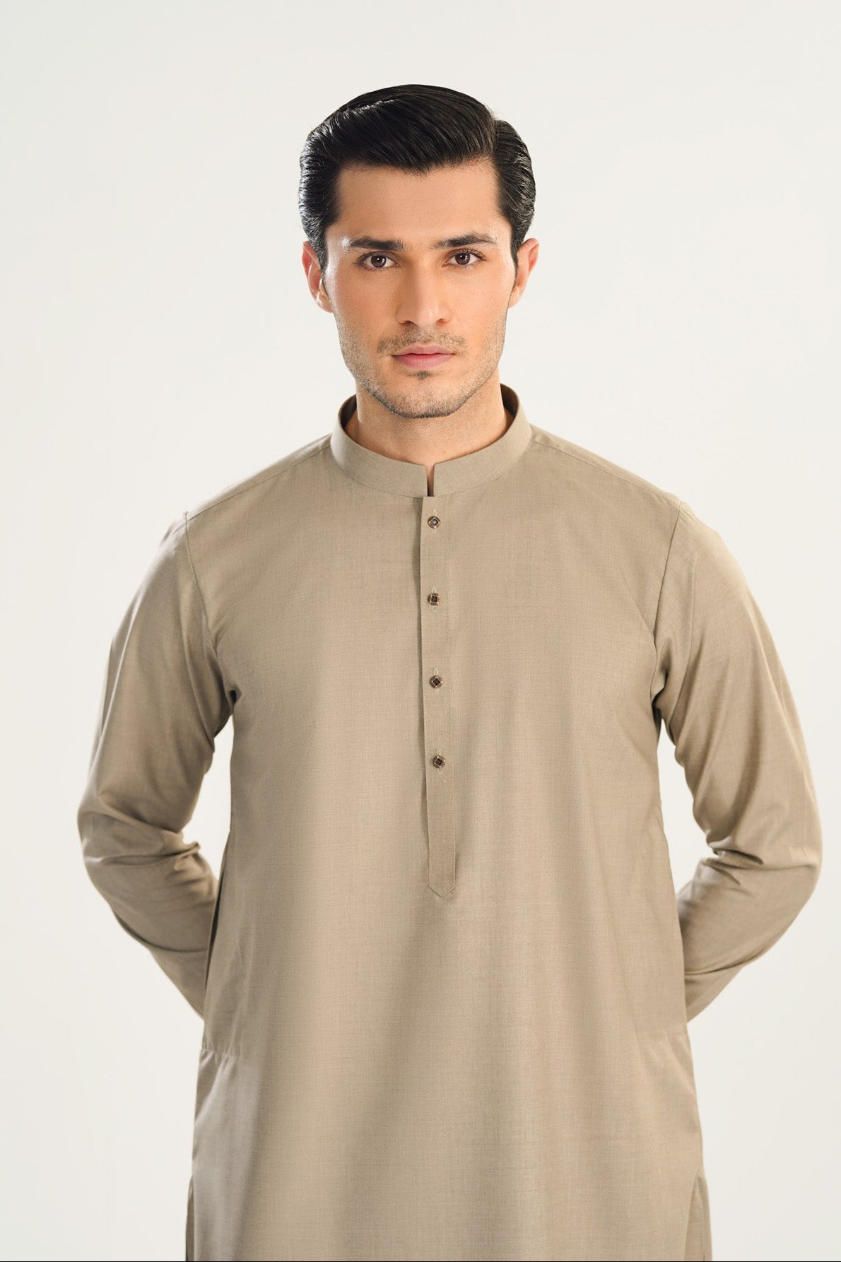 Sand Beige Blended Suiting Kameez Shalwar - Men - Men