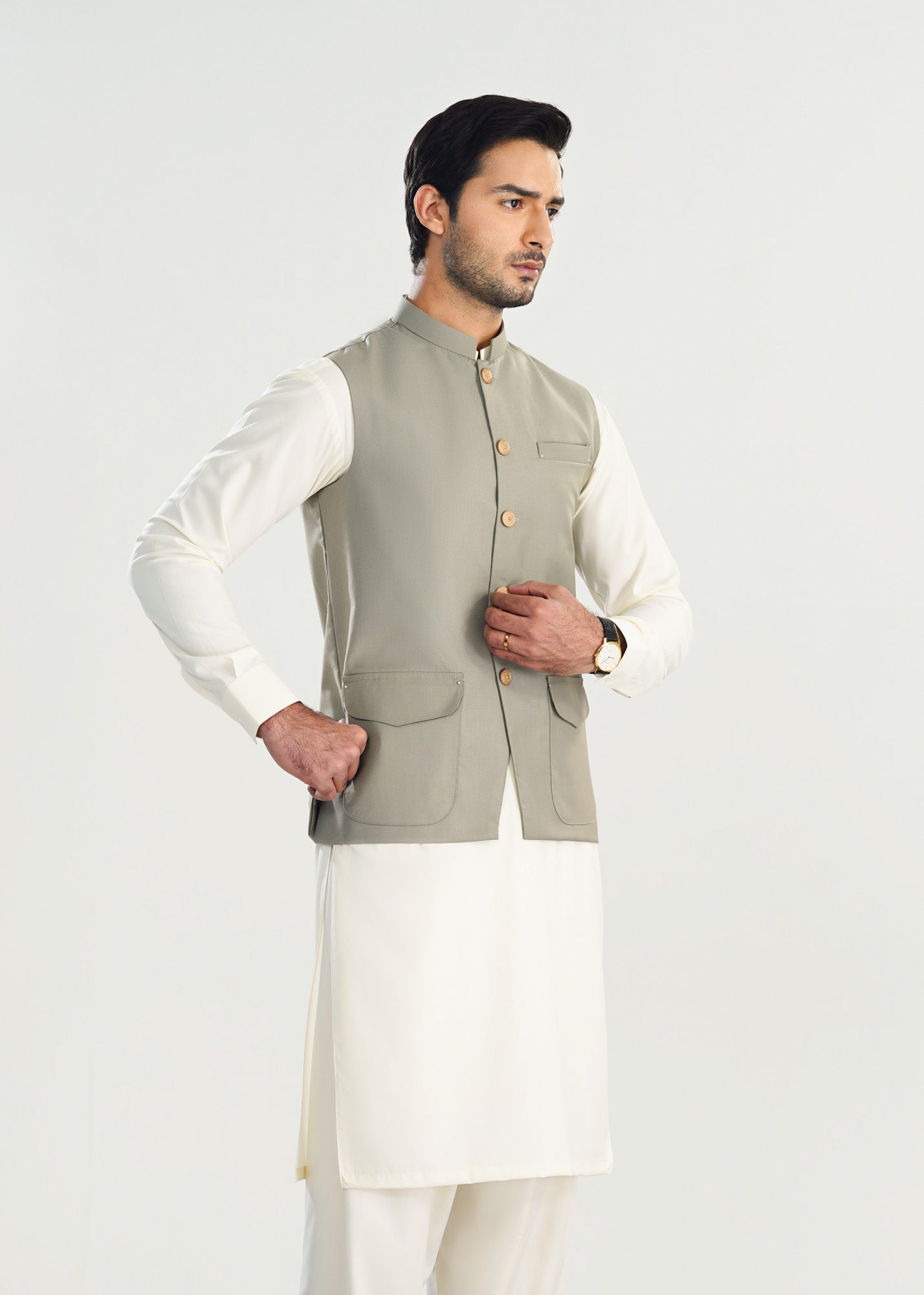 Sand Grey Suiting Waistcoat - A-Line Cut - Men - Men