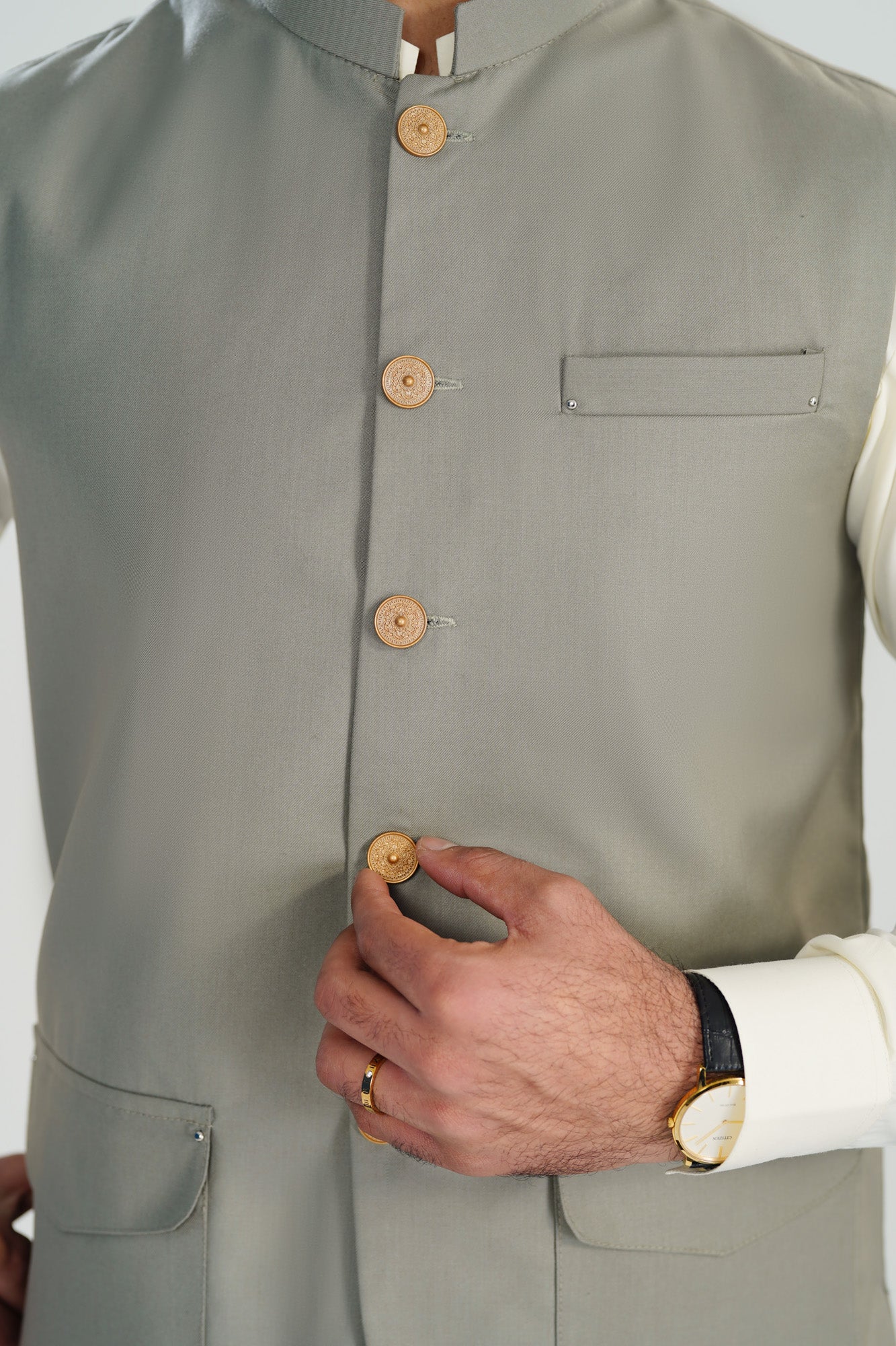 Sand Grey Suiting Waistcoat - A-Line Cut - Men - Men
